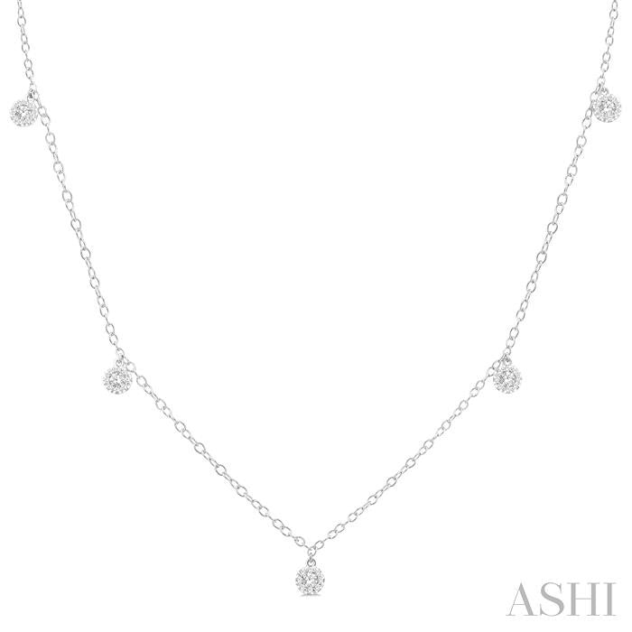 1/3 Ctw Shine Bright Circular Mount Round Cut Diamond Station Necklace in 14K White Gold