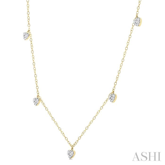 1/3 Ctw Shine Bright Heart Motif Round Cut Diamond Station Necklace in 14K Yellow Gold