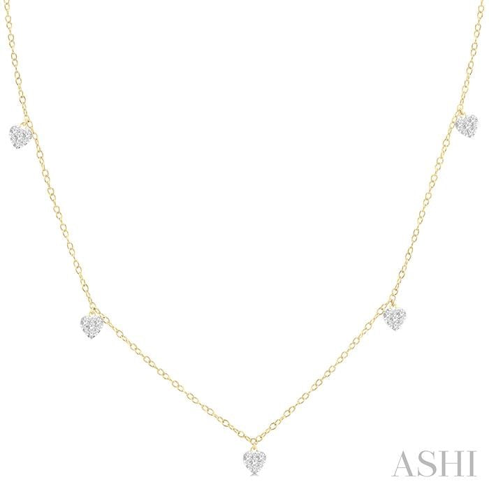 1/3 Ctw Shine Bright Heart Motif Round Cut Diamond Station Necklace in 14K Yellow Gold