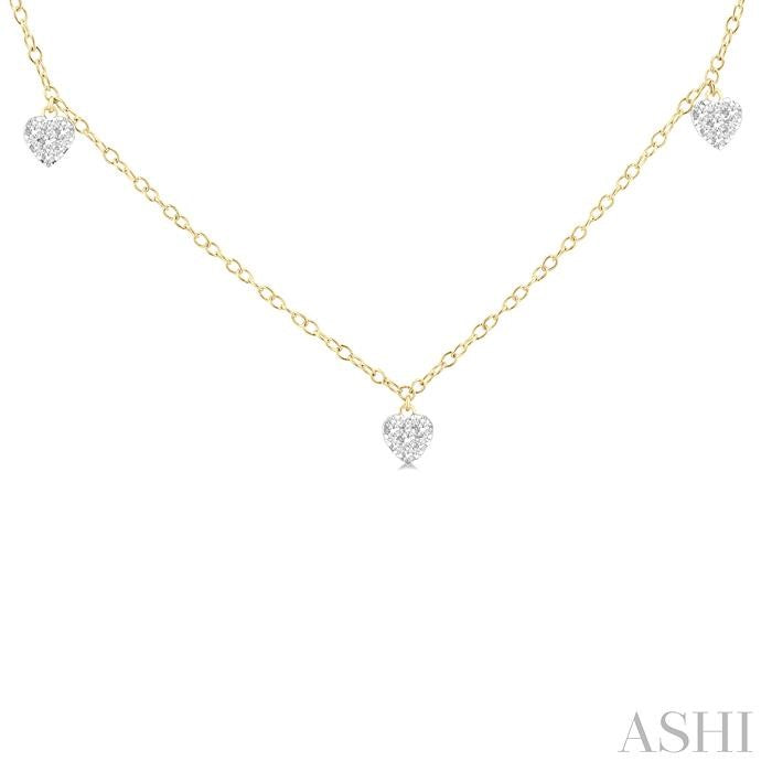 1/3 Ctw Shine Bright Heart Motif Round Cut Diamond Station Necklace in 14K Yellow Gold