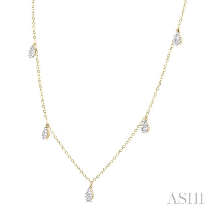 1/3 Ctw Shine Bright Pear Motif Round Cut Diamond Station Necklace in 14K Yellow Gold