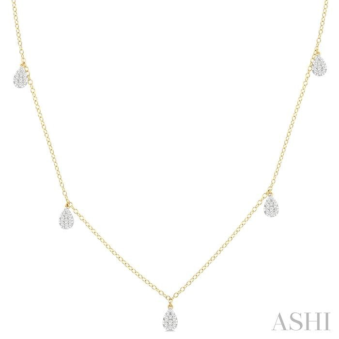 1/3 Ctw Shine Bright Pear Motif Round Cut Diamond Station Necklace in 14K Yellow Gold