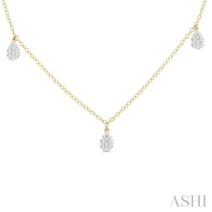 1/3 Ctw Shine Bright Pear Motif Round Cut Diamond Station Necklace in 14K Yellow Gold