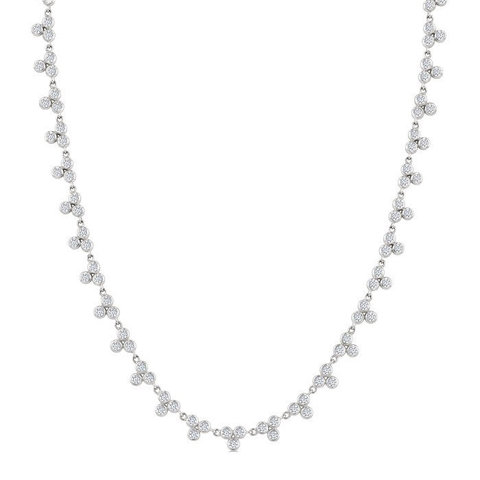 3 1/2 Ctw Bezel Set Round Cut Diamond 3-Stone Station Necklace in 14K White Gold