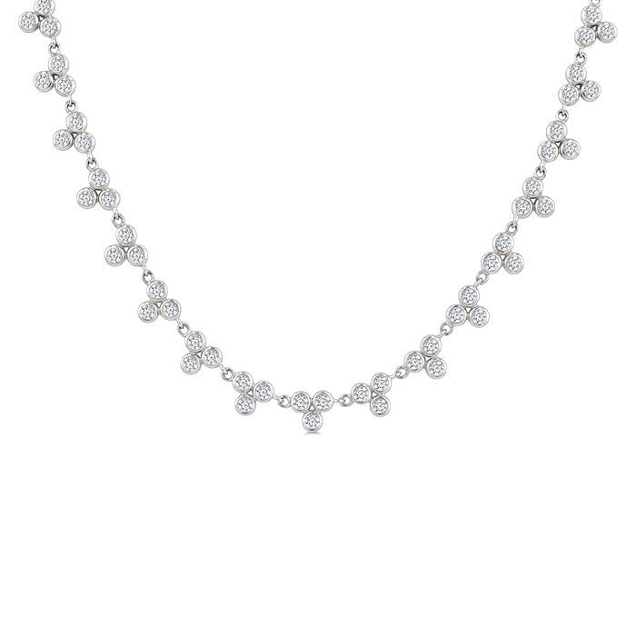 3 1/2 Ctw Bezel Set Round Cut Diamond 3-Stone Station Necklace in 14K White Gold