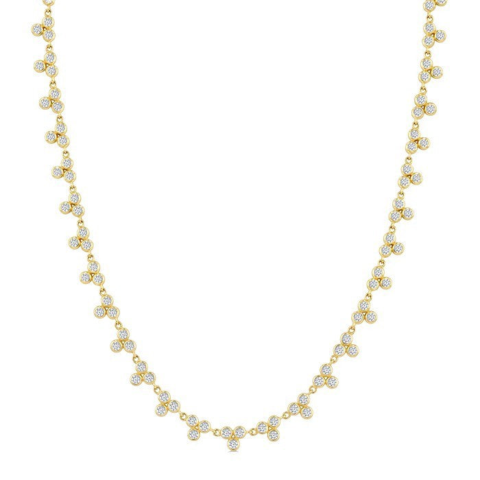 3 1/2 Ctw Bezel Set Round Cut Diamond 3-Stone Station Necklace in 14K Yellow Gold