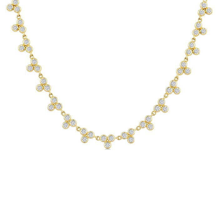 3 1/2 Ctw Bezel Set Round Cut Diamond 3-Stone Station Necklace in 14K Yellow Gold