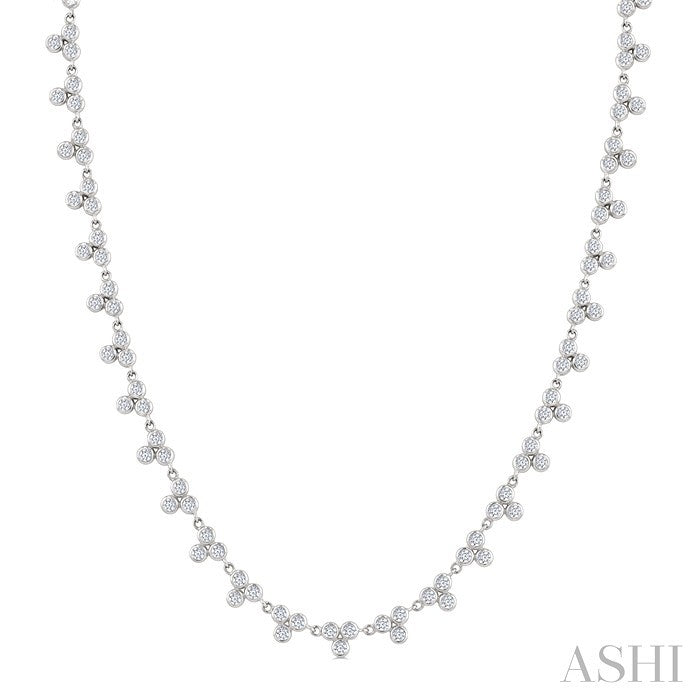 3 1/2 Ctw Bezel Set Round Cut Diamond 3-Stone Station Necklace in 14K White Gold
