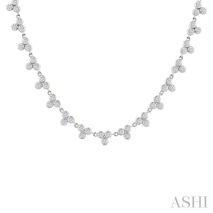 3 1/2 Ctw Bezel Set Round Cut Diamond 3-Stone Station Necklace in 14K White Gold