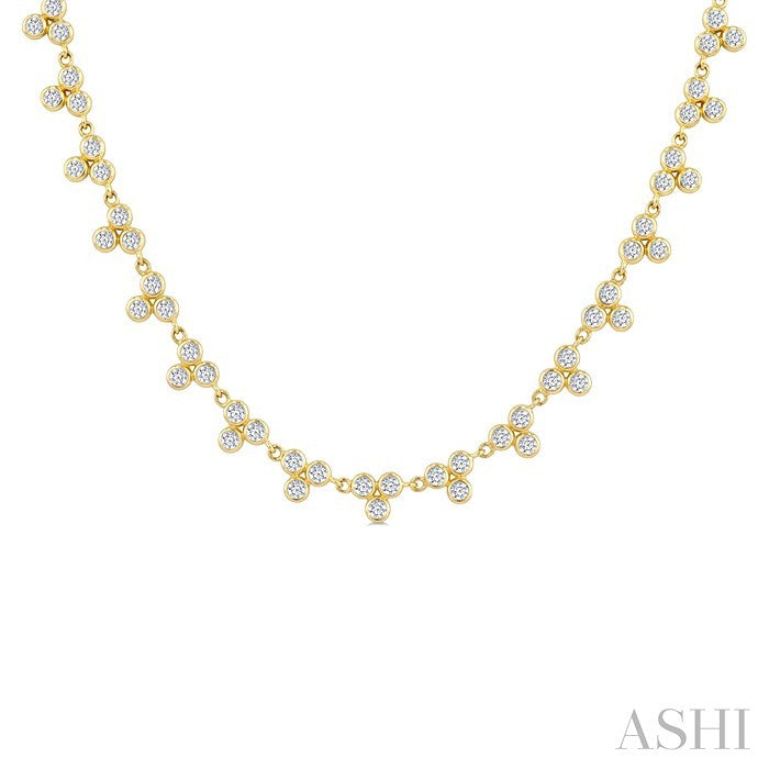 3 1/2 Ctw Bezel Set Round Cut Diamond 3-Stone Station Necklace in 14K Yellow Gold