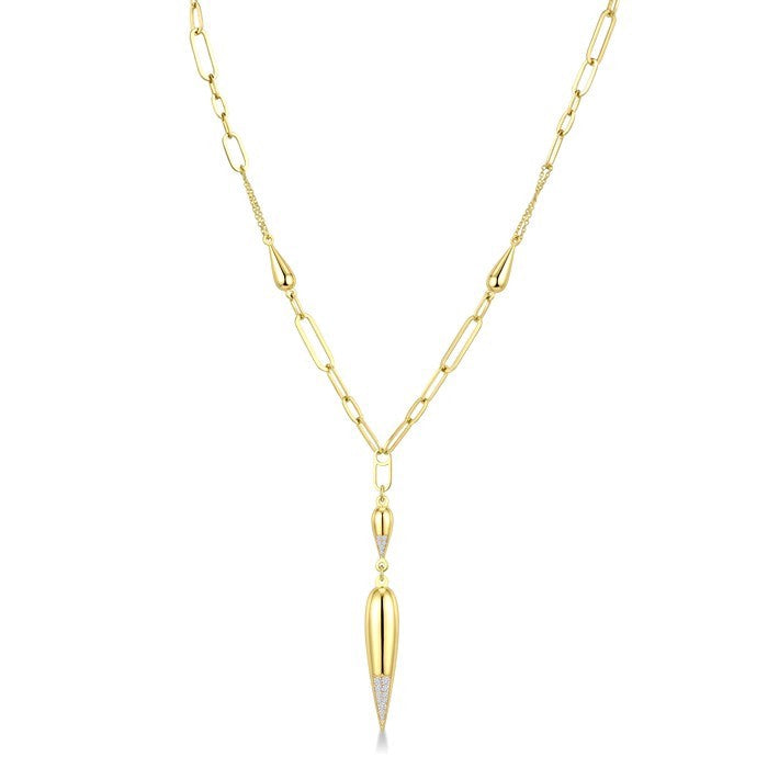 1/10 Ctw Paperclip Round Cut Diamond Teardrop Fashion Necklace in 14K Yellow Gold