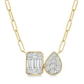 1/2 Ctw Shine Bright Emerald and Pear Shape Toi Et Moi Baguette and Round Cut Diamond Necklace in 14K Yellow and White Gold