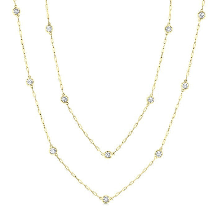 2 Ctw Bezel Set Round Cut Diamond 36-Inch Station Necklace in 14K Yellow Gold