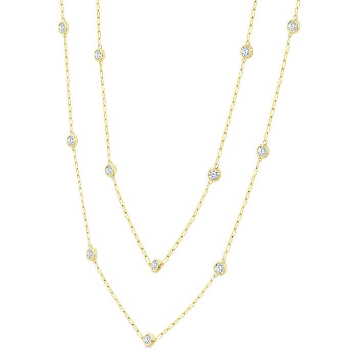 2 Ctw Bezel Set Round Cut Diamond 36-Inch Station Necklace in 14K Yellow Gold