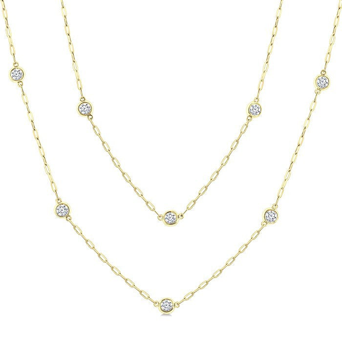 2 Ctw Bezel Set Round Cut Diamond 36-Inch Station Necklace in 14K Yellow Gold