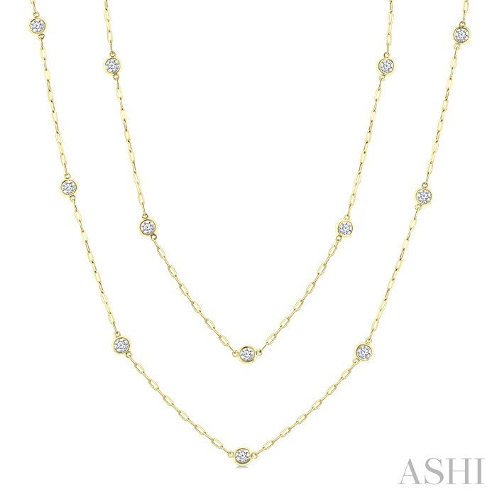 2 Ctw Bezel Set Round Cut Diamond 36-Inch Station Necklace in 14K Yellow Gold