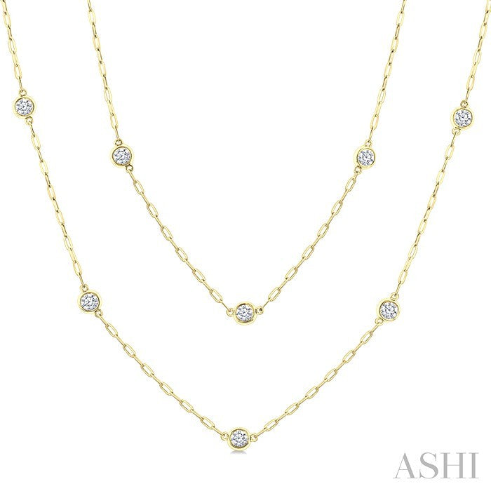 2 Ctw Bezel Set Round Cut Diamond 36-Inch Station Necklace in 14K Yellow Gold