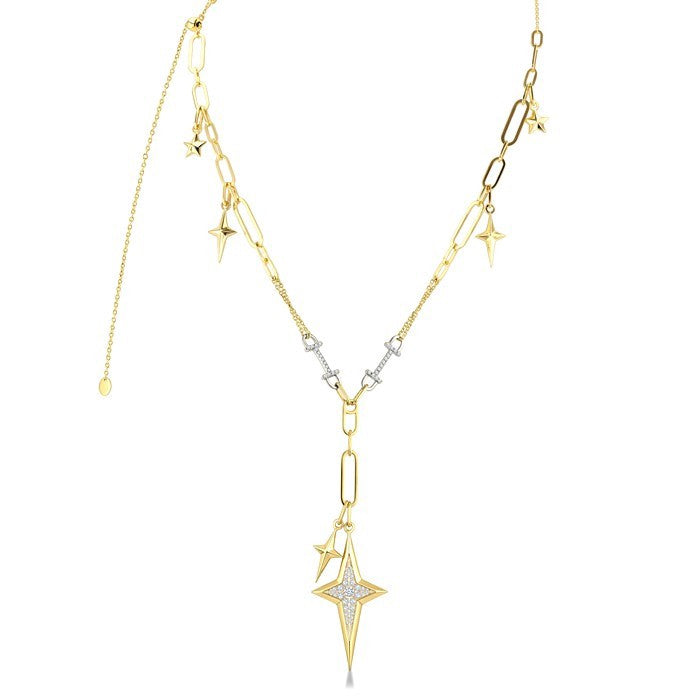 3/8 Ctw Star Shape Paperclip Round Cut Diamond Fashion Necklace in 14K Yellow and White Gold