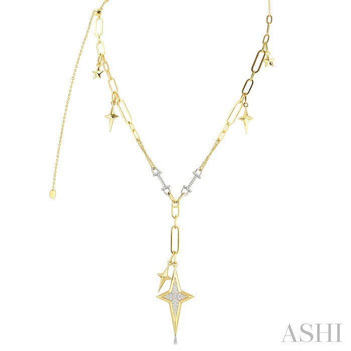 3/8 Ctw Star Shape Paperclip Round Cut Diamond Fashion Necklace in 14K Yellow and White Gold