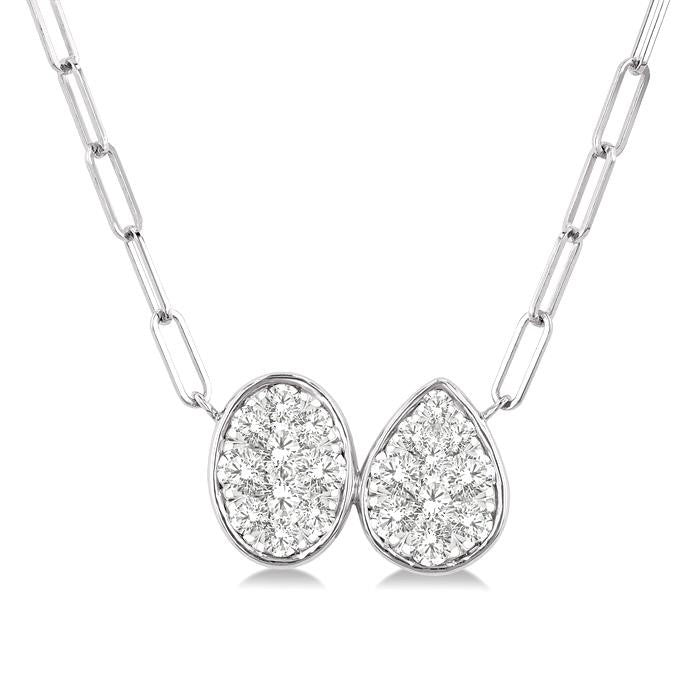 3/8 Ctw Shine Bright Oval and Pear Shape Toi Et Moi Round Cut Diamond Necklace in 14K White Gold