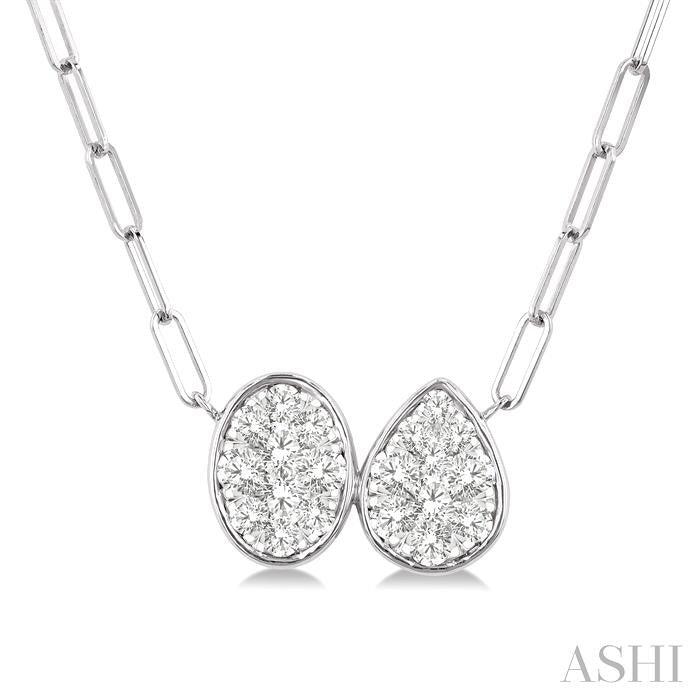 3/8 Ctw Shine Bright Oval and Pear Shape Toi Et Moi Round Cut Diamond Necklace in 14K White Gold