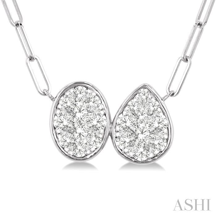3/8 Ctw Shine Bright Oval and Pear Shape Toi Et Moi Round Cut Diamond Necklace in 14K White Gold