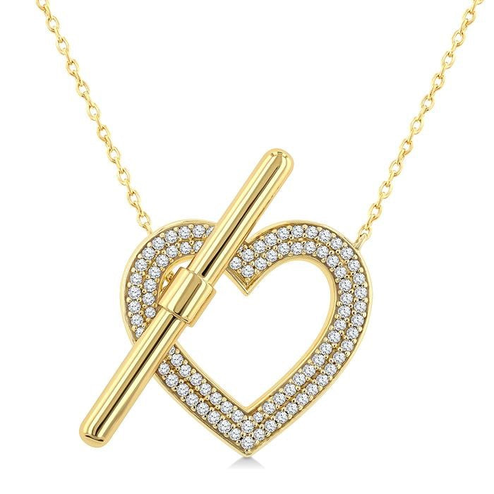 1/4 Ctw Heart Frame Round Cut Diamond Fashion Toggle Necklace in 10K Yellow Gold