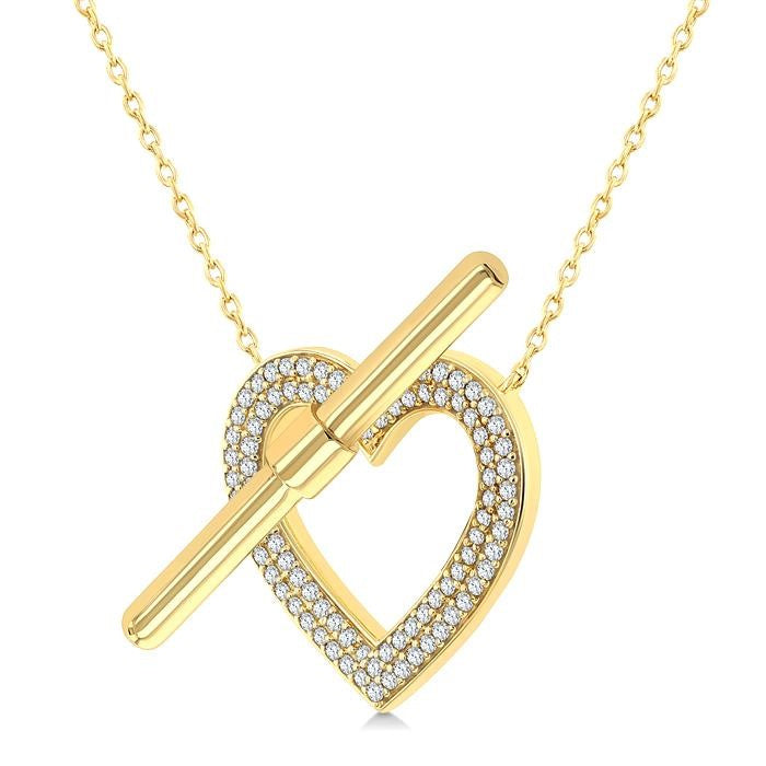 1/4 Ctw Heart Frame Round Cut Diamond Fashion Toggle Necklace in 10K Yellow Gold