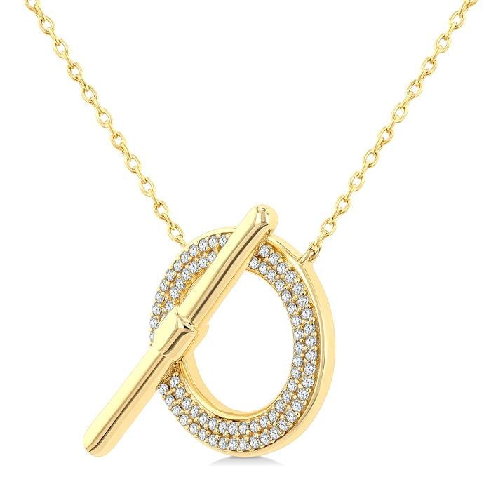 1/4 Ctw Circle Frame Round Cut Diamond Fashion Toggle Necklace in 10K Yellow Gold