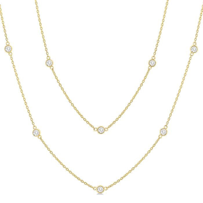 Minerva Bezel Set Diamond Station Long Necklace