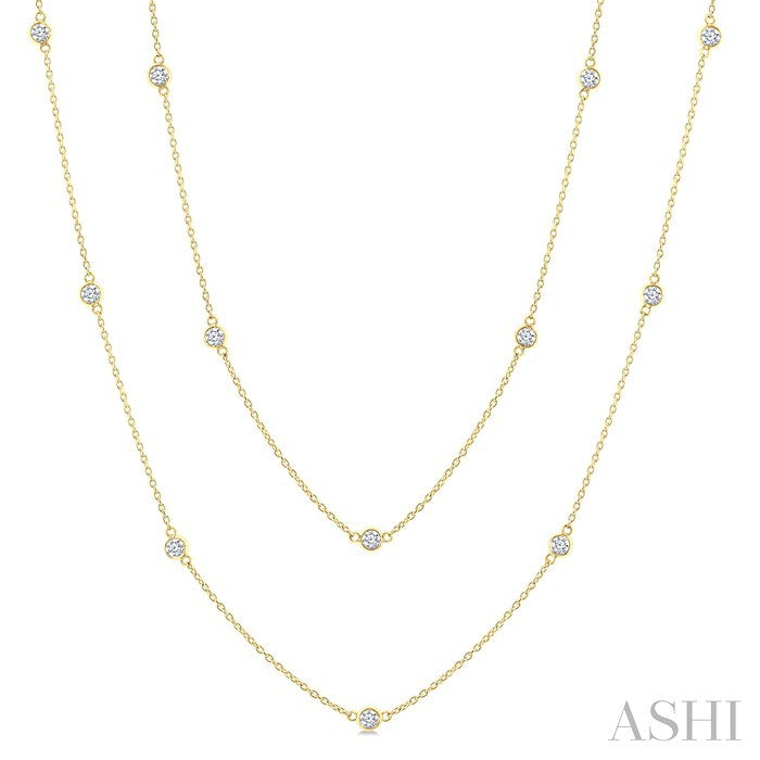 1 Ctw Bezel Set Round Cut Diamond Station Long Necklace in 14K Yellow Gold