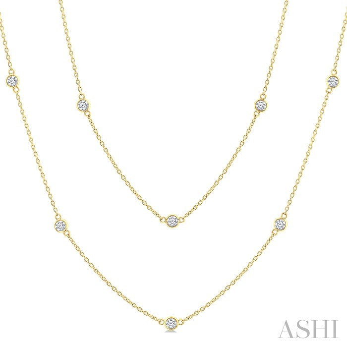 1 Ctw Bezel Set Round Cut Diamond Station Long Necklace in 14K Yellow Gold