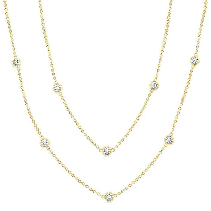 2 Ctw Bezel Set Round Cut Diamond Station Long Necklace in 14K Yellow Gold