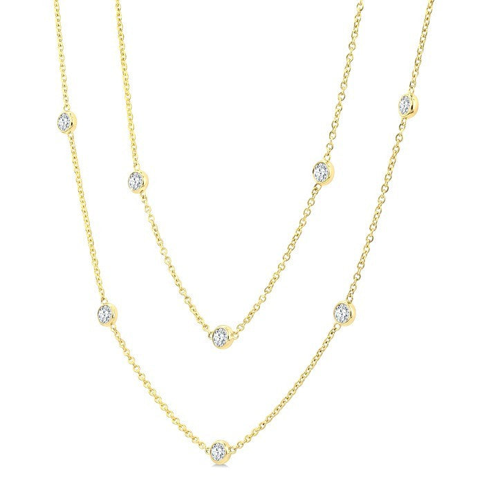 2 Ctw Bezel Set Round Cut Diamond Station Long Necklace in 14K Yellow Gold