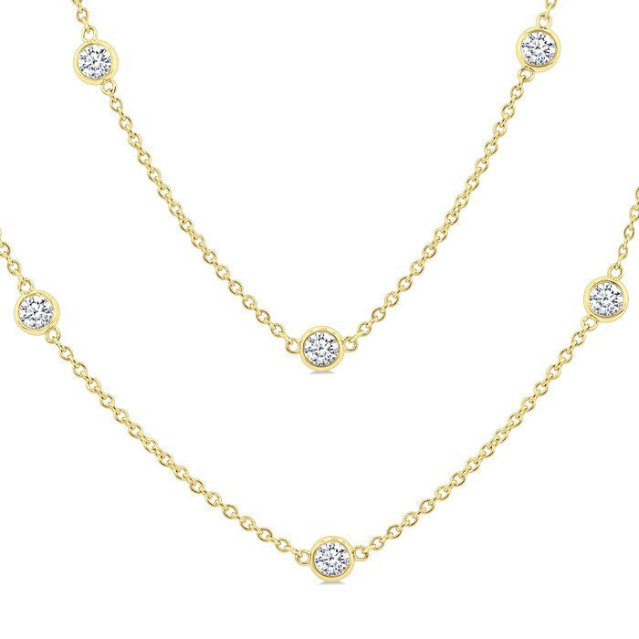 2 Ctw Bezel Set Round Cut Diamond Station Long Necklace in 14K Yellow Gold