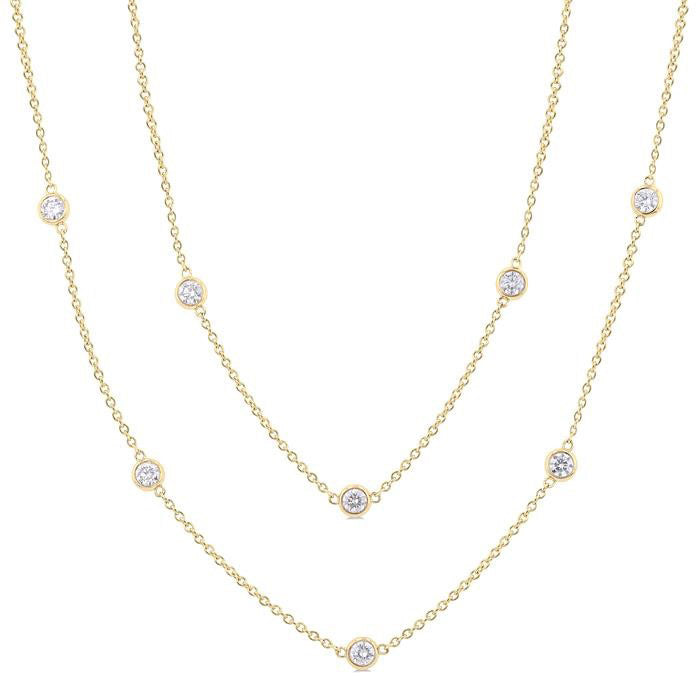 Rhea Bezel Set Diamond Station Long Necklace