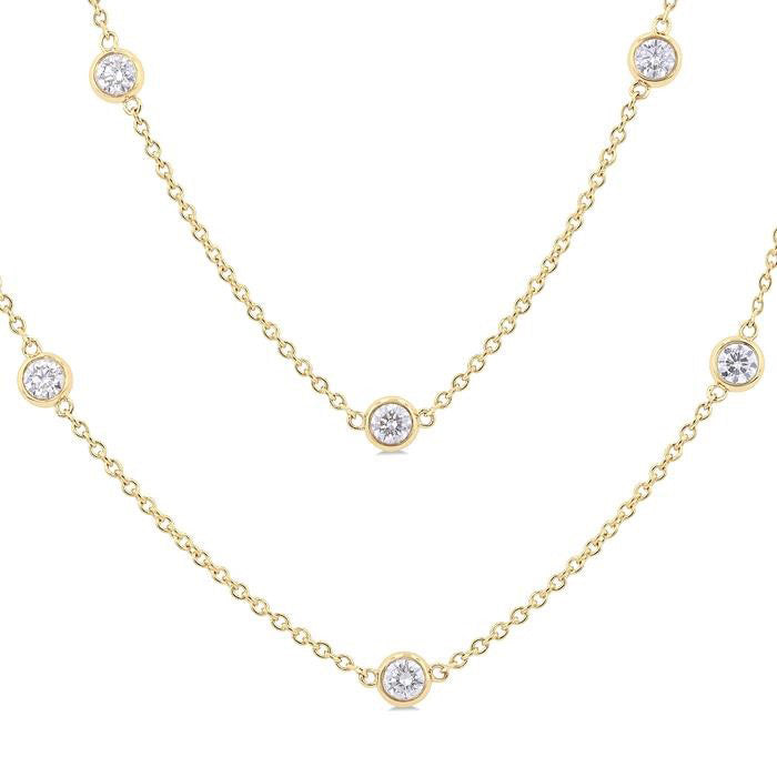 Rhea Bezel Set Diamond Station Long Necklace