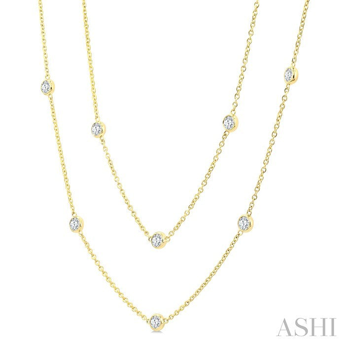 2 Ctw Bezel Set Round Cut Diamond Station Long Necklace in 14K Yellow Gold