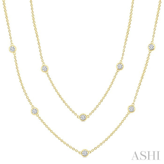 2 Ctw Bezel Set Round Cut Diamond Station Long Necklace in 14K Yellow Gold