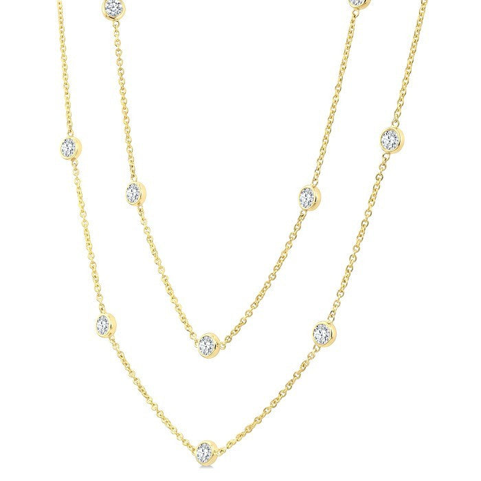 3 Ctw Bezel Set Round Cut Diamond Station Long Necklace in 14K Yellow Gold