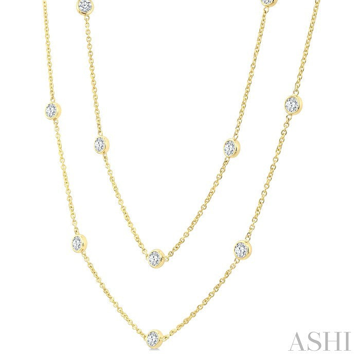3 Ctw Bezel Set Round Cut Diamond Station Long Necklace in 14K Yellow Gold