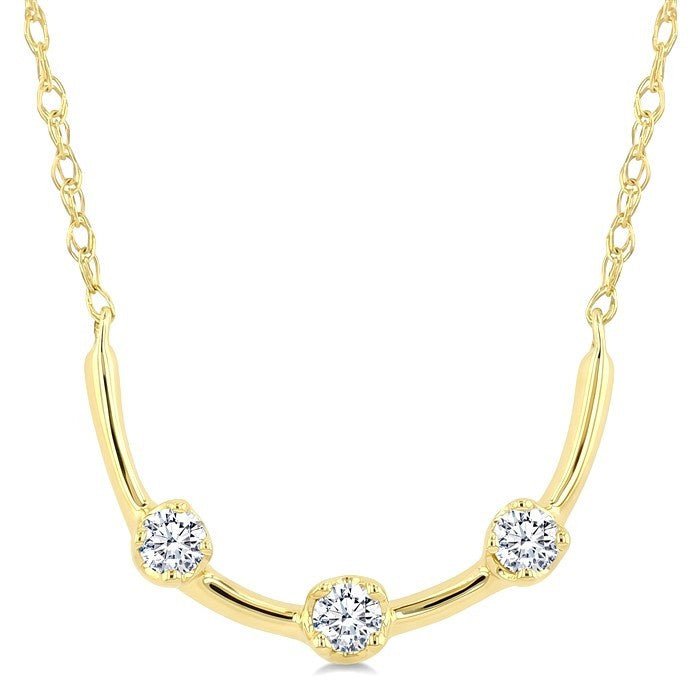 1/10 Ctw Round Cut Diamond Smile Bar Necklace in 10K Yellow Gold