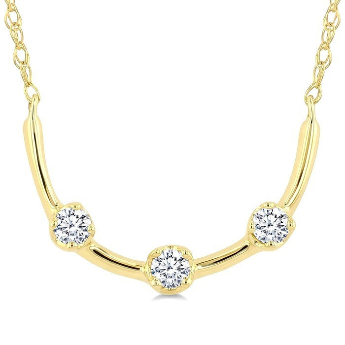 1/10 Ctw Round Cut Diamond Smile Bar Necklace in 10K Yellow Gold