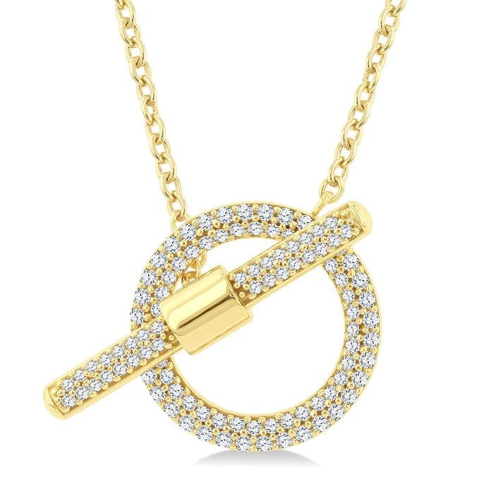 1/2 Ctw Circle Toggle Round Cut Diamond Fashion Necklace in 14K Yellow Gold