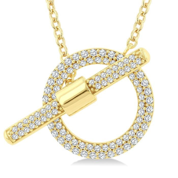 1/2 Ctw Circle Toggle Round Cut Diamond Fashion Necklace in 14K Yellow Gold