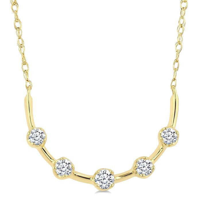 1/6 Ctw Round Cut Diamond Smile Bar Necklace in 10K Yellow Gold