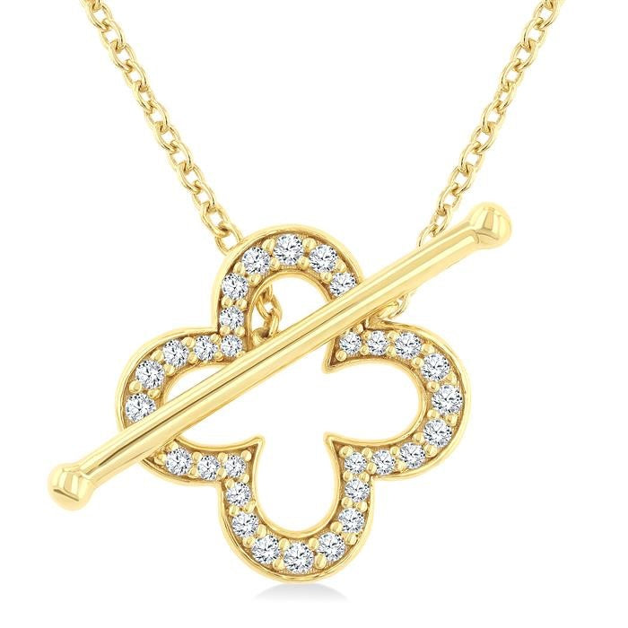 1/4 Ctw Clover Toggle Round Cut Diamond Fashion Necklace in 10K Yellow Gold