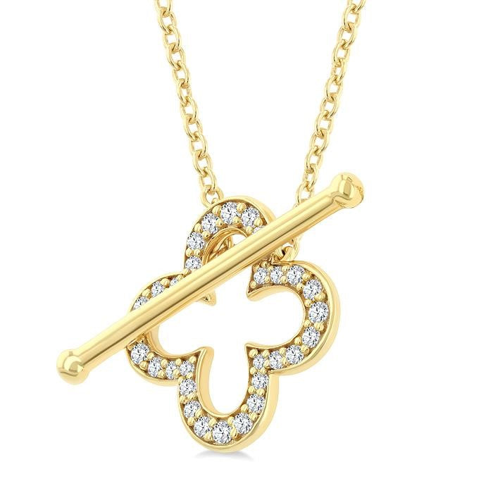 1/4 Ctw Clover Toggle Round Cut Diamond Fashion Necklace in 10K Yellow Gold