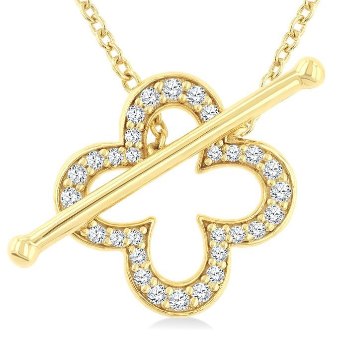 1/4 Ctw Clover Toggle Round Cut Diamond Fashion Necklace in 10K Yellow Gold