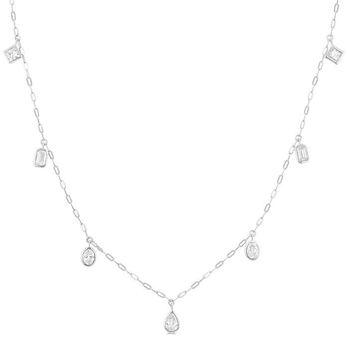 Mixed Shape Bezel Set Diamond Station Necklace